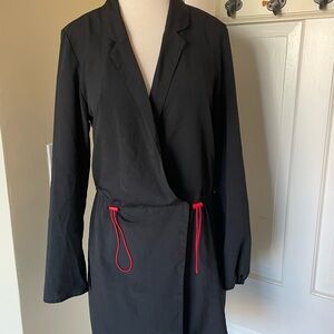 Black Wrap Coat with Red Drawstrings